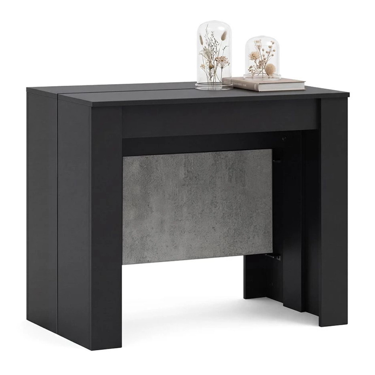 Mesa consola extensible en negro mate y gris cemento 50-235x90 cm Denis Negro Mate - Gris Cemento