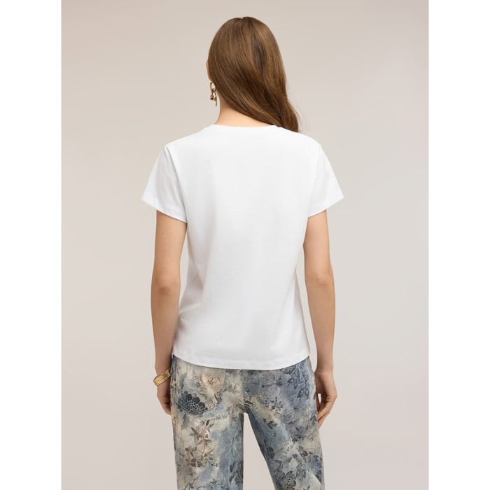 Motivi - T-shirt in jersey con scritta ricamata - Bianco