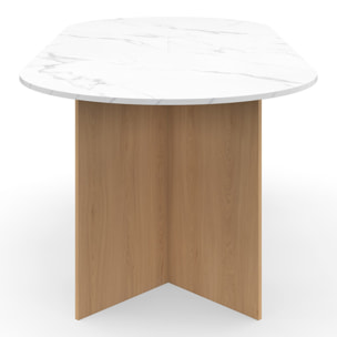 Table à manger extensible Gabin effet marbre blanc et pieds design 160-200cm