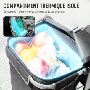 Chariot de courses pliable 3 en 1 sac à bandoulière 40L chariot transport poignée réglable compartiment isotherme alu noir
