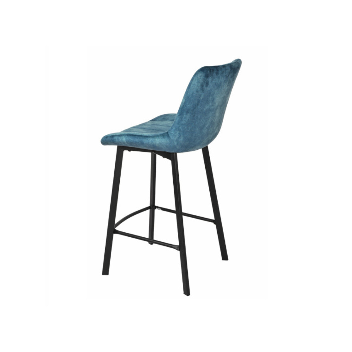 Tabouret de bar rembourré et capitonné en velours bleu canard EMMA 2