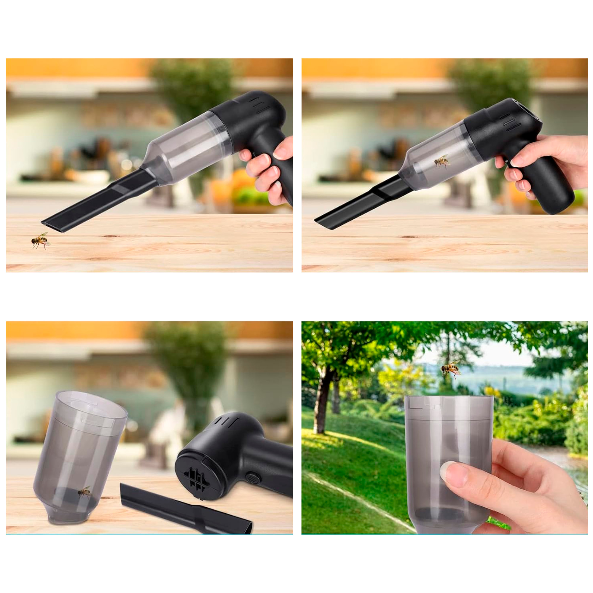 Aspirapolvere e soffiatori a mano con batteria ricaricabile e 6 ugelli.