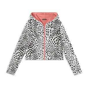 Felpa cropped con zip e cappuccio animalier