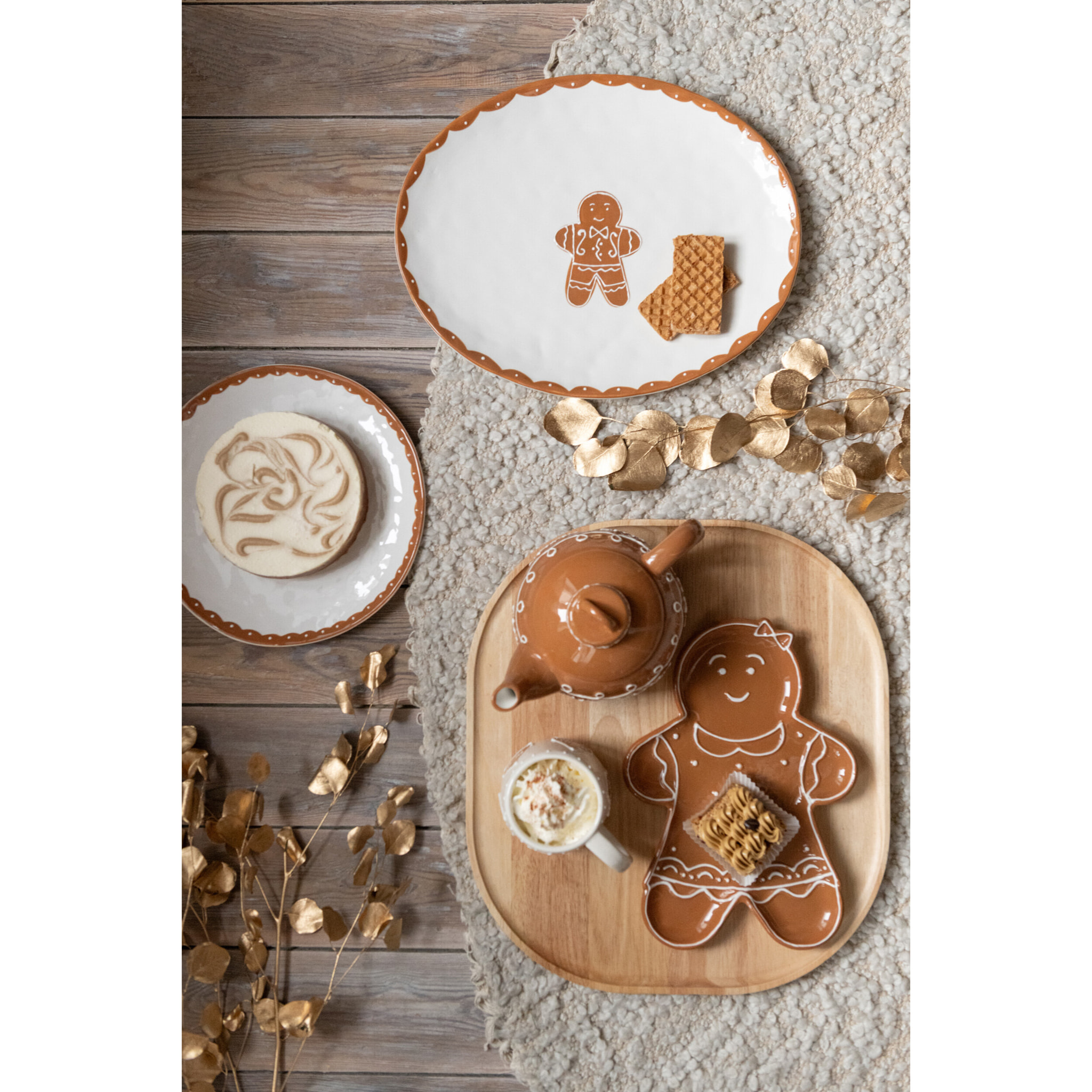 J-Line plateau Cookie - céramique - caramel/blanc - 2 pcs