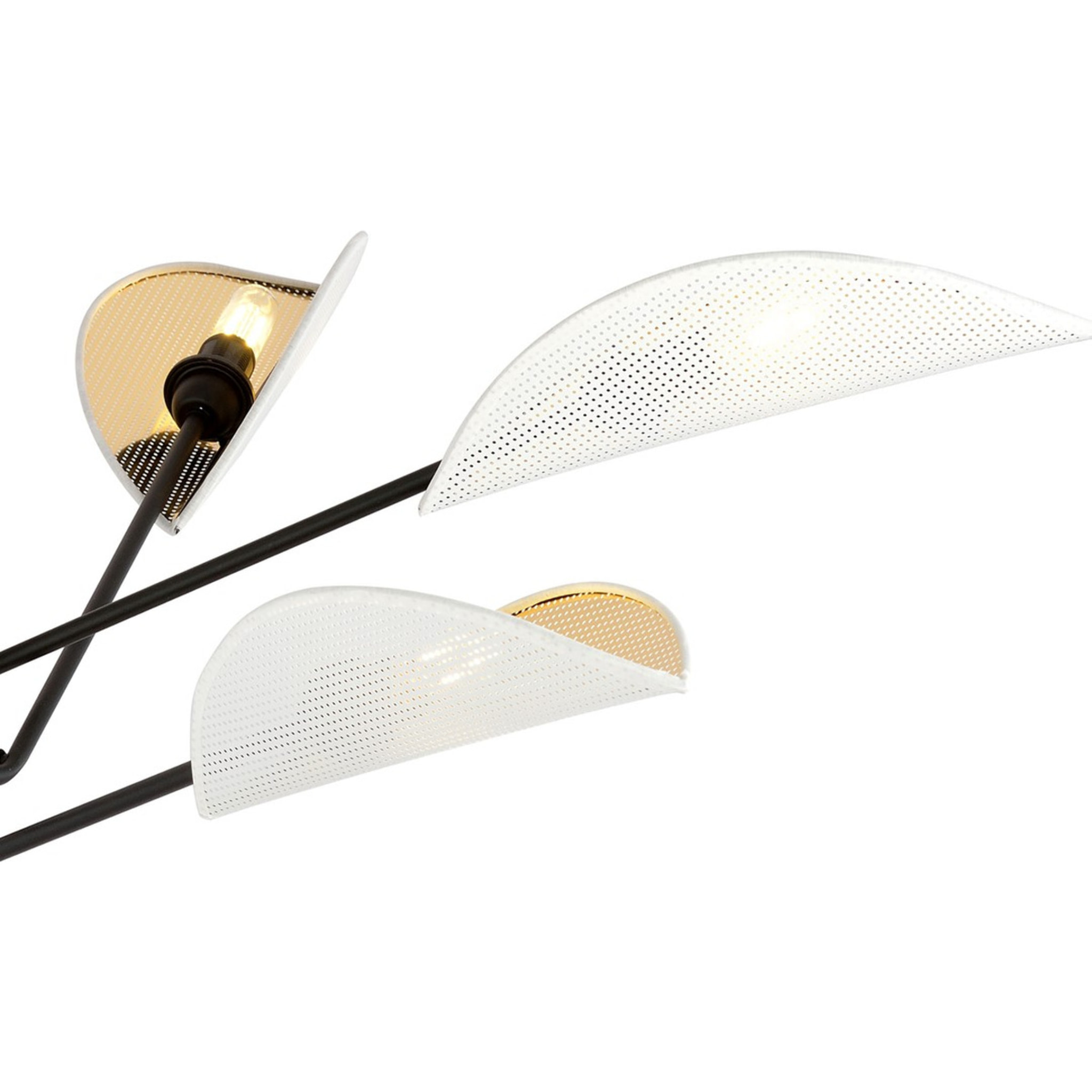 Lampada a sospensione VENE in acciaio nero con paralumi bianco e oro