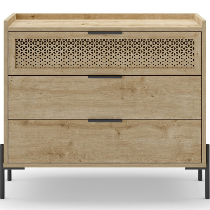 Commode 3 tiroirs effet chêne - CORTO