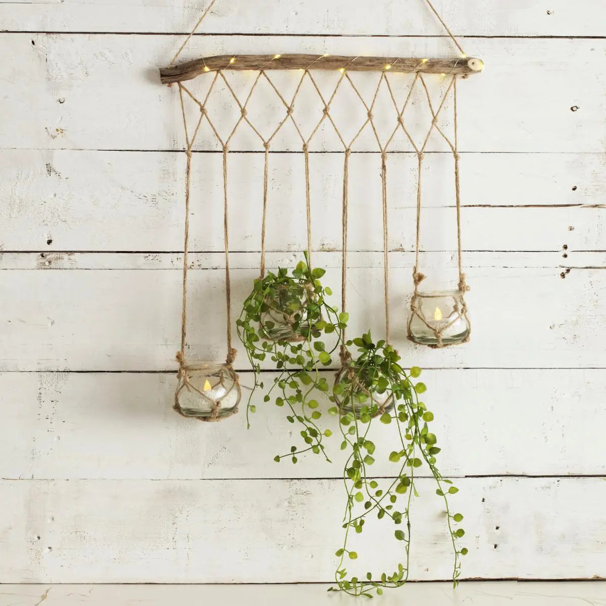 4 soliflores suspendus LED "Nikki" en verre beige 43x53cm