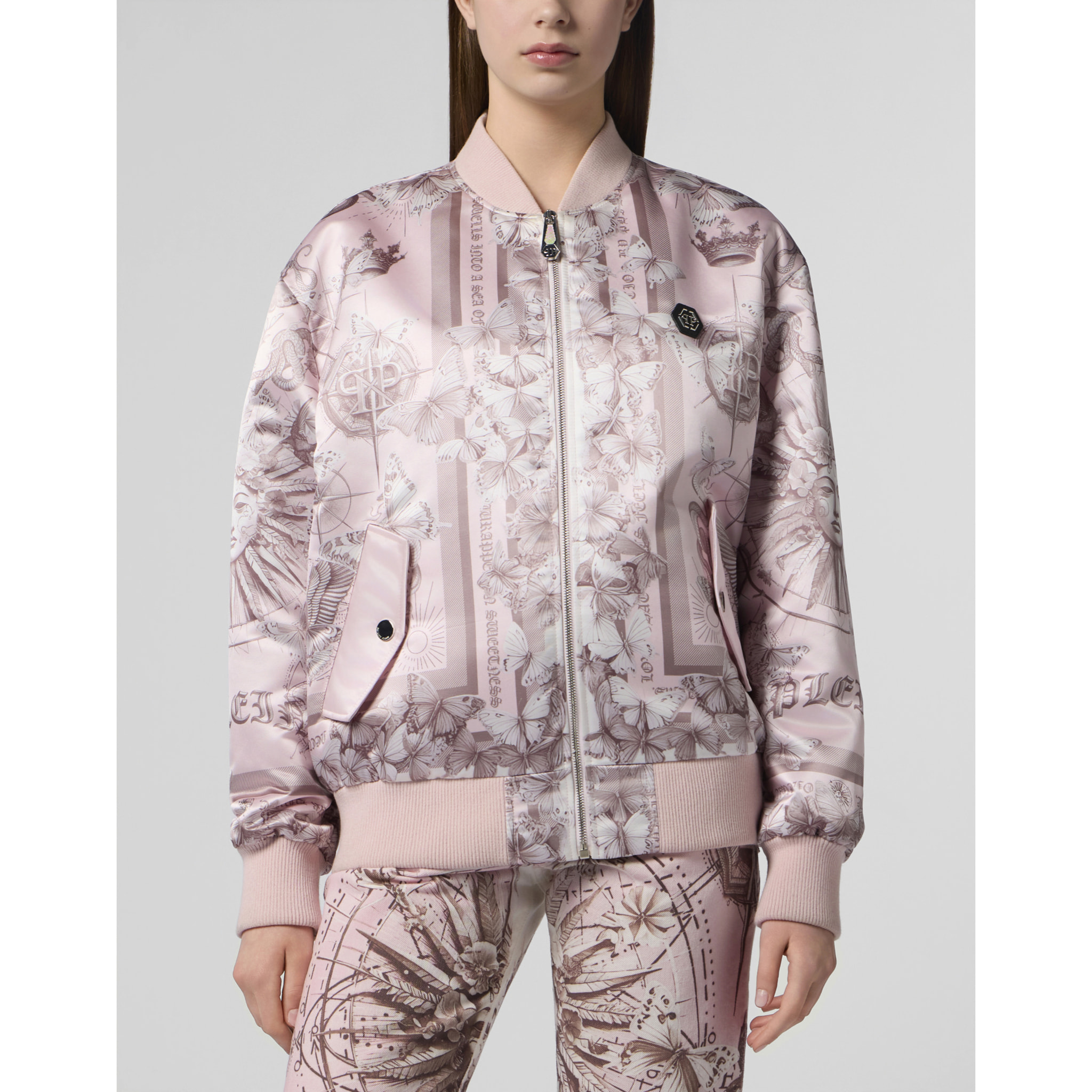 PHILIPP PLEIN Oversized Satin Bomber Butterfly Tattoo