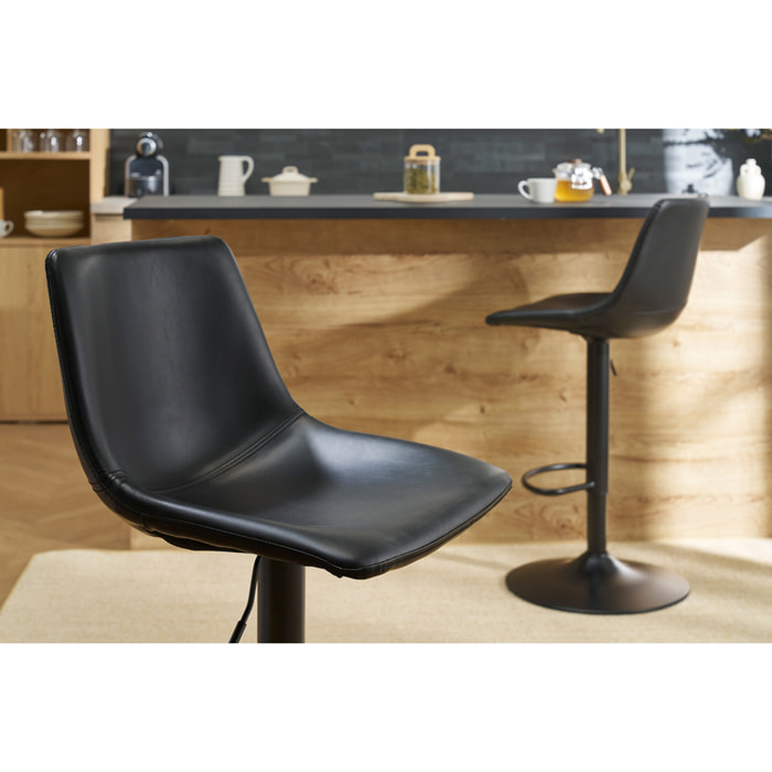 Tabourets de bar vintage réglables pivotants noirs (lot de 2) NEW ROCK