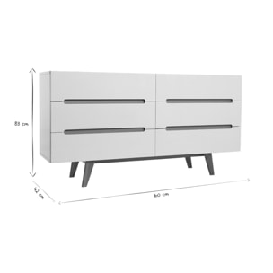 Commode scandinave finition blanc laqué brillant 6 tiroirs L160 cm MELKA