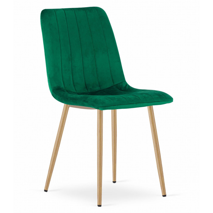 Sedia LAVA in velluto verde scuro e gambe effetto legno