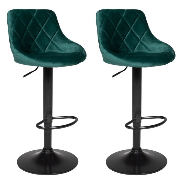 Lot de 2 tabourets de bar en velours vert ROBIN