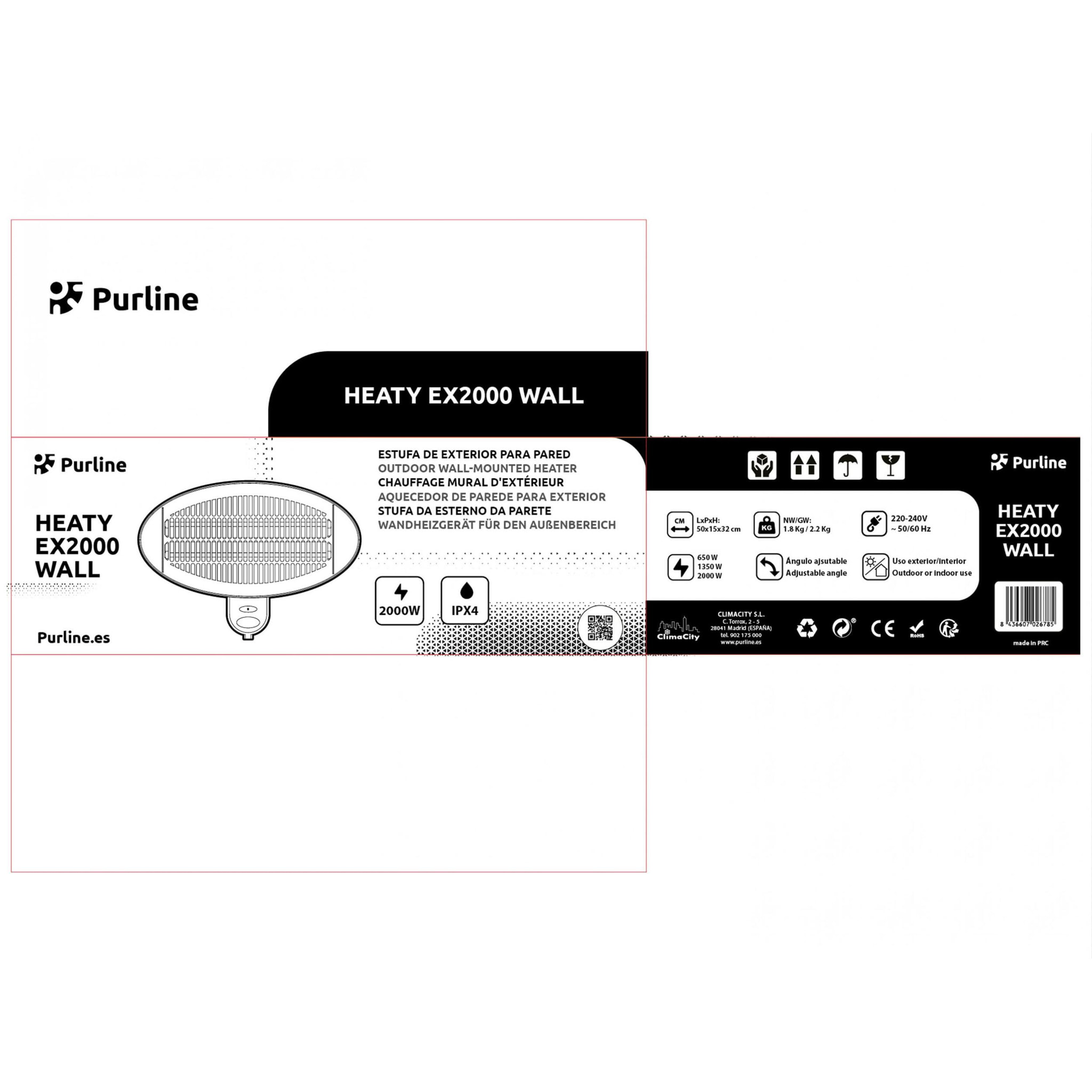 Calefactor halógeno exterior 3 potencias HEATY EX2000 WALL PURLINE