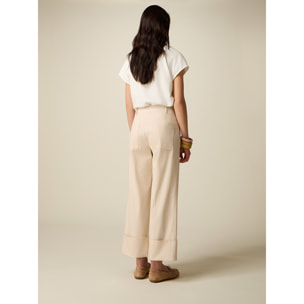 Oltre - Pantalones cropped de mezcla de algodón - Beige