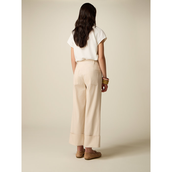 Oltre - Pantalones cropped de mezcla de algodón - Beige