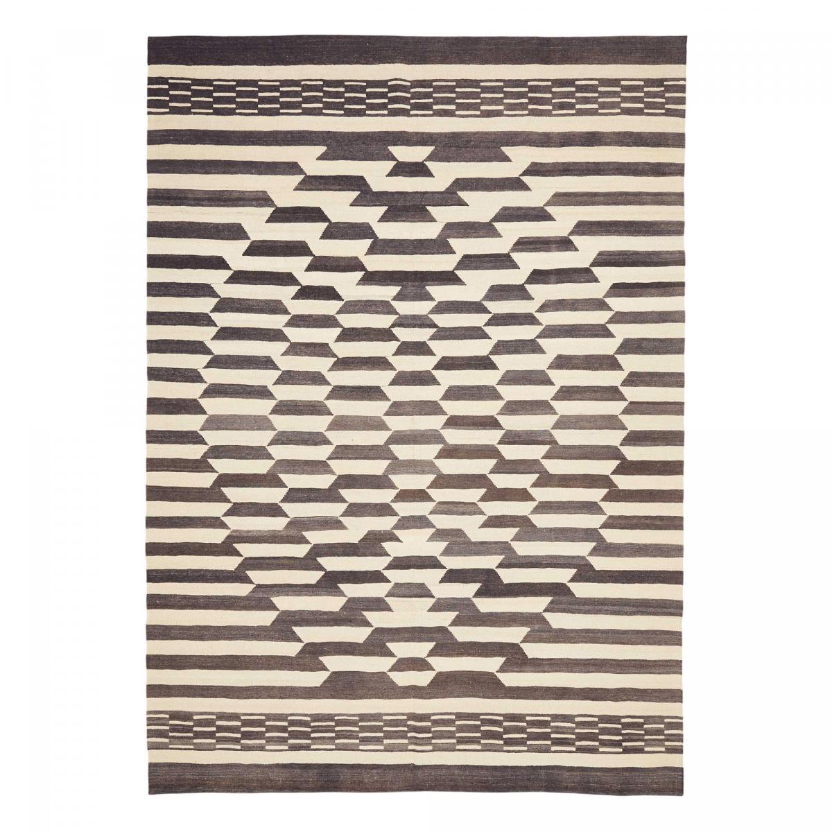 Tapis kilim géométrique, tissé plat en laine, ATAB