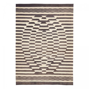 Tapis kilim géométrique, tissé plat en laine, ATAB