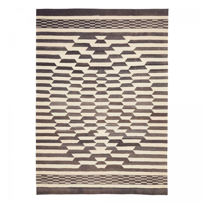 Tapis kilim géométrique, tissé plat en laine, ATAB