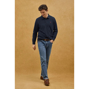 Polo blu marino a maniche lunghe, regular fit con ricamo Rigby Go