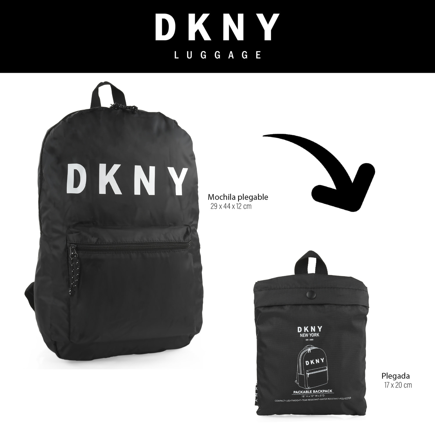 Mochila Casual/Ocio Dkny Dkny-928 Packable Negro