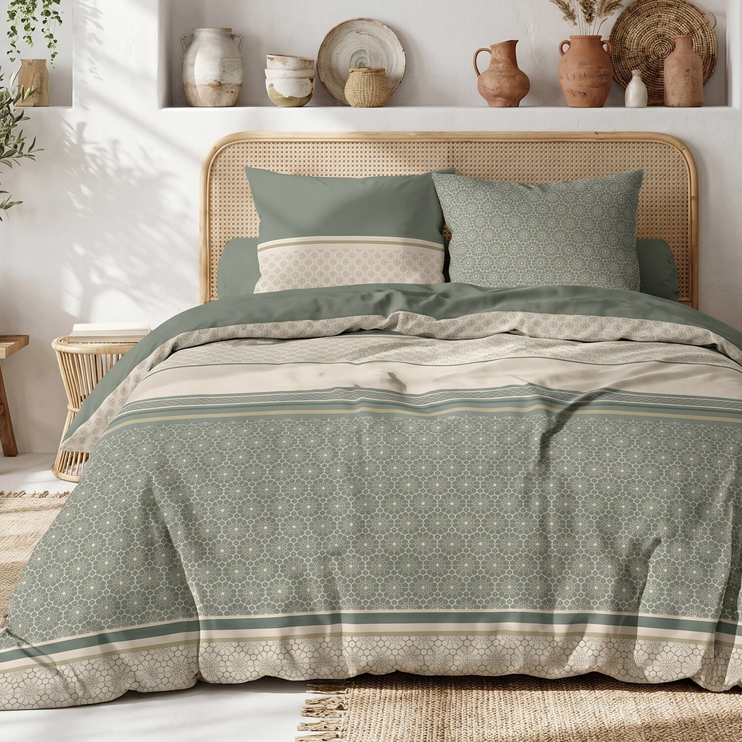 Parure housse de couette 260x240 cm imprimée contemporain + 2 taies 100% Coton - CYLUS