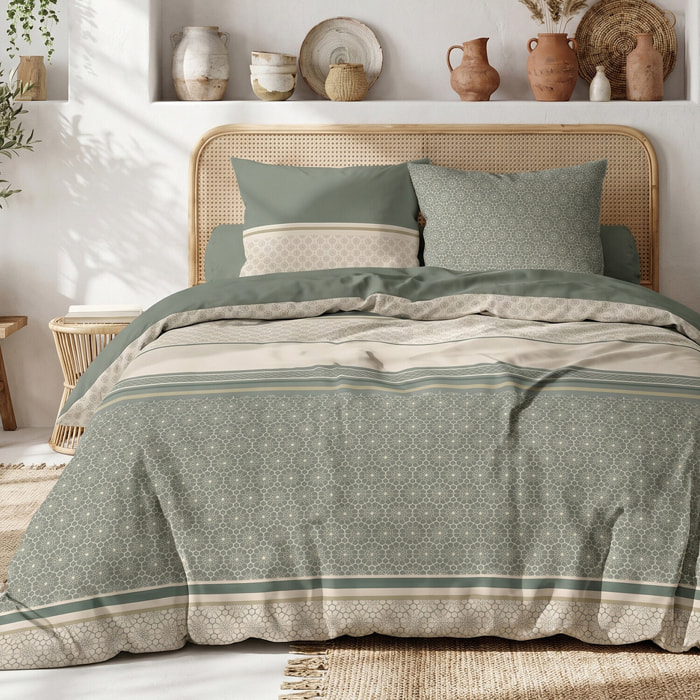 Parure housse de couette 260x240 cm imprimée contemporain + 2 taies 100% Coton - CYLUS