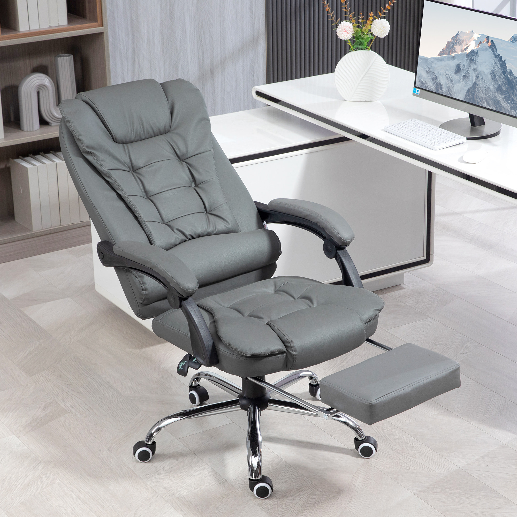 Fauteuil de bureau fauteuil manager grand confort réglable dossier inclinable repose-pied revêtement synthétique gris