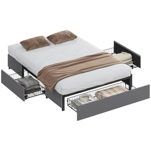 Cama Doble 140x190 cm Estructura de Cama Somier con 3 Cajones y Estructura de Metal Carga 363 kg Gris
