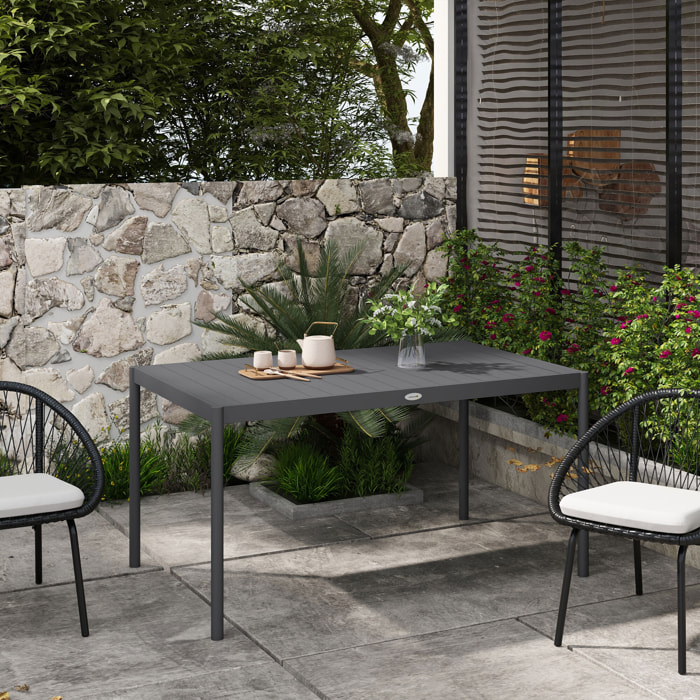 Table de jardin rectangulaire 6 personnes plateau lattes aspect bois alu gris