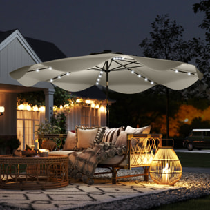 Sombrilla de Jardín Ø292x254 cm Parasol de Terraza Manual con 32 Luces LED Solares 8 Varillas Ángulo Ajustable Impermeable y Rejillas de Ventilación para Patio Balcón Crema