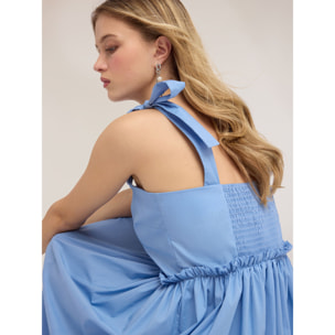 Motivi - Vestido flare en popelín con lazos y volantes - Light - blue