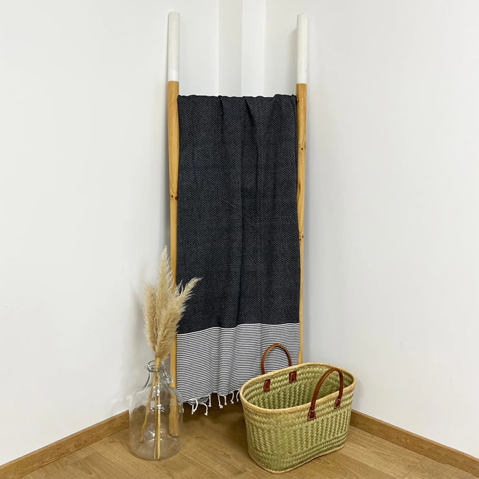 Fouta traditionnelle Mikanda Navy 100x200 190g/m²