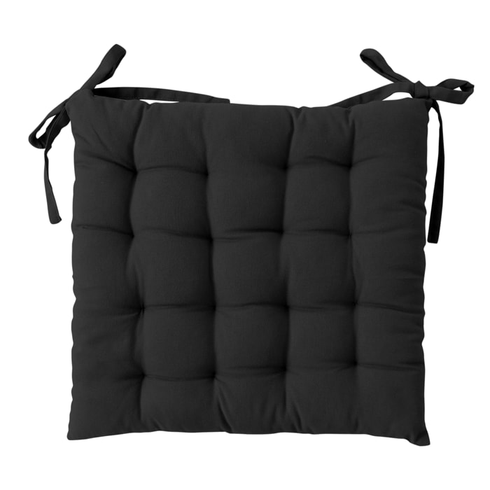 Galette de chaise piquée 16 points en coton et nouettes - Gris anthracite
