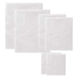 Set 6 de toallas de baño calavera (2x tocador 30x50cm + 2x manos 50x90cm + 2x baño 70x140cm) 100%algodón blanco scalpers home