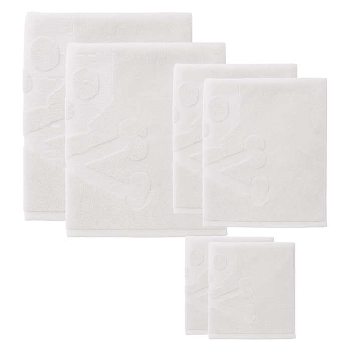 Set 6 de toallas de baño calavera (2x tocador 30x50cm + 2x manos 50x90cm + 2x baño 70x140cm) 100%algodón blanco scalpers home