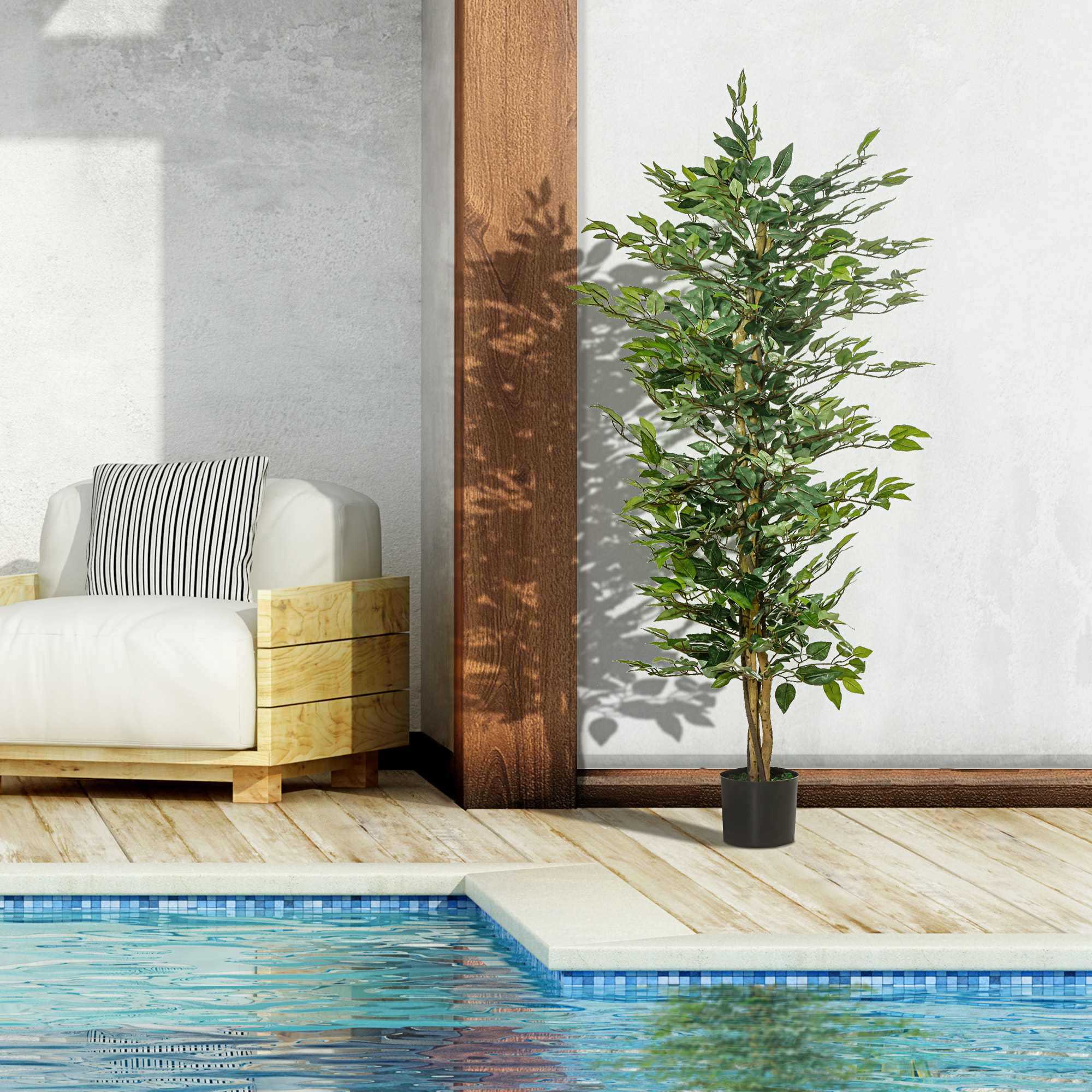 Arbre artificiel plante artificiel ficus hauteur 1,5 m tronc branches liane lichen feuilles grand réalisme pot inclus