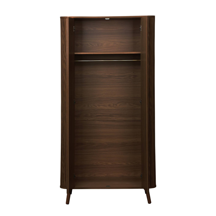 Armoire 2 portes décor bois rainuré avec étagère et penderie. L 90 x P 60 x H 180cm
