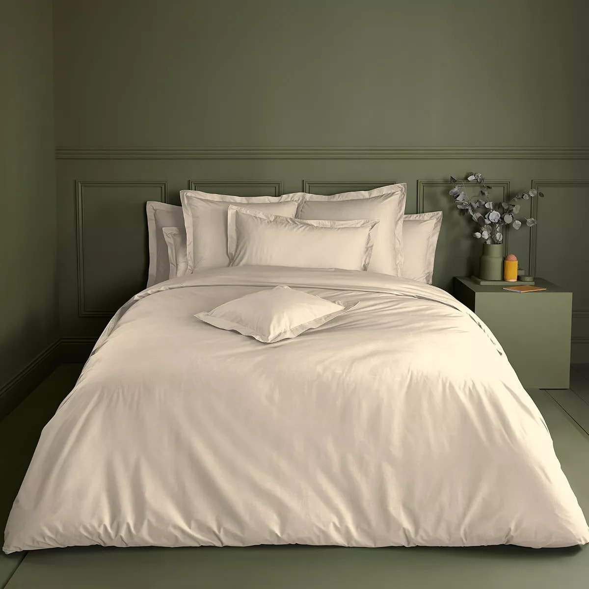 Housse de couette percale de coton uni ivoire Giulia ivoire