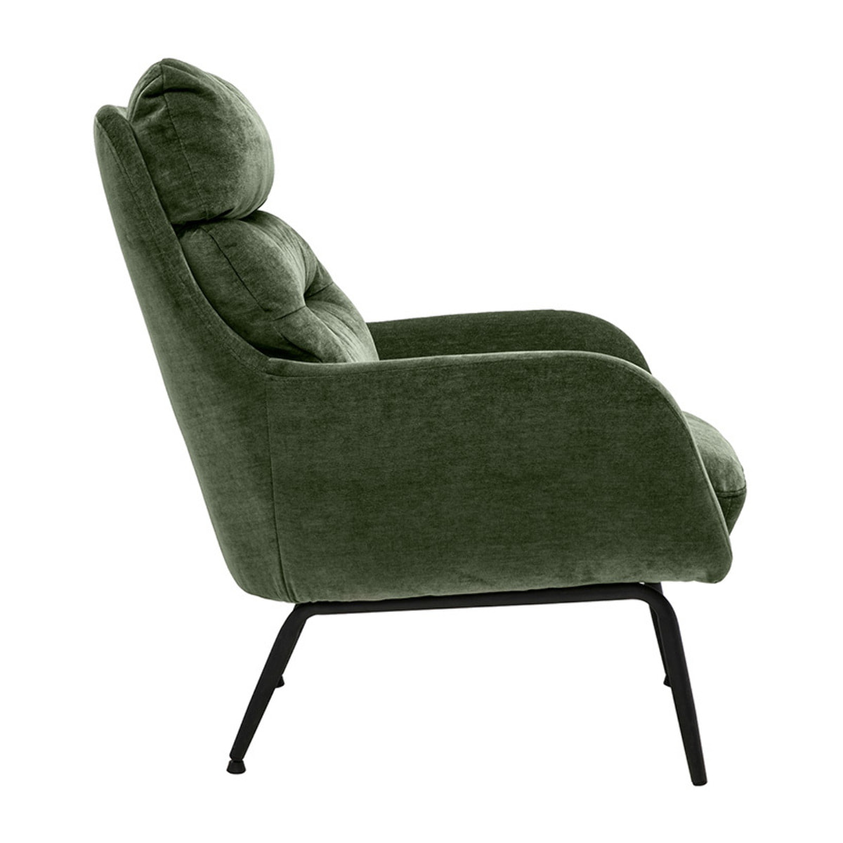 Fauteuil en tissu effet velours vert kaki et métal noir BENI