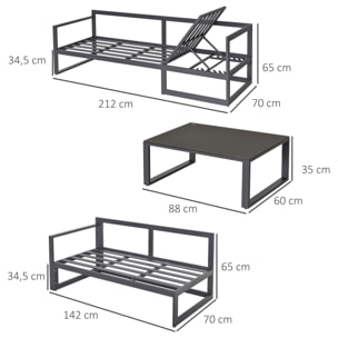 Ensemble salon de jardin d'angle design style yachting 5 places gris