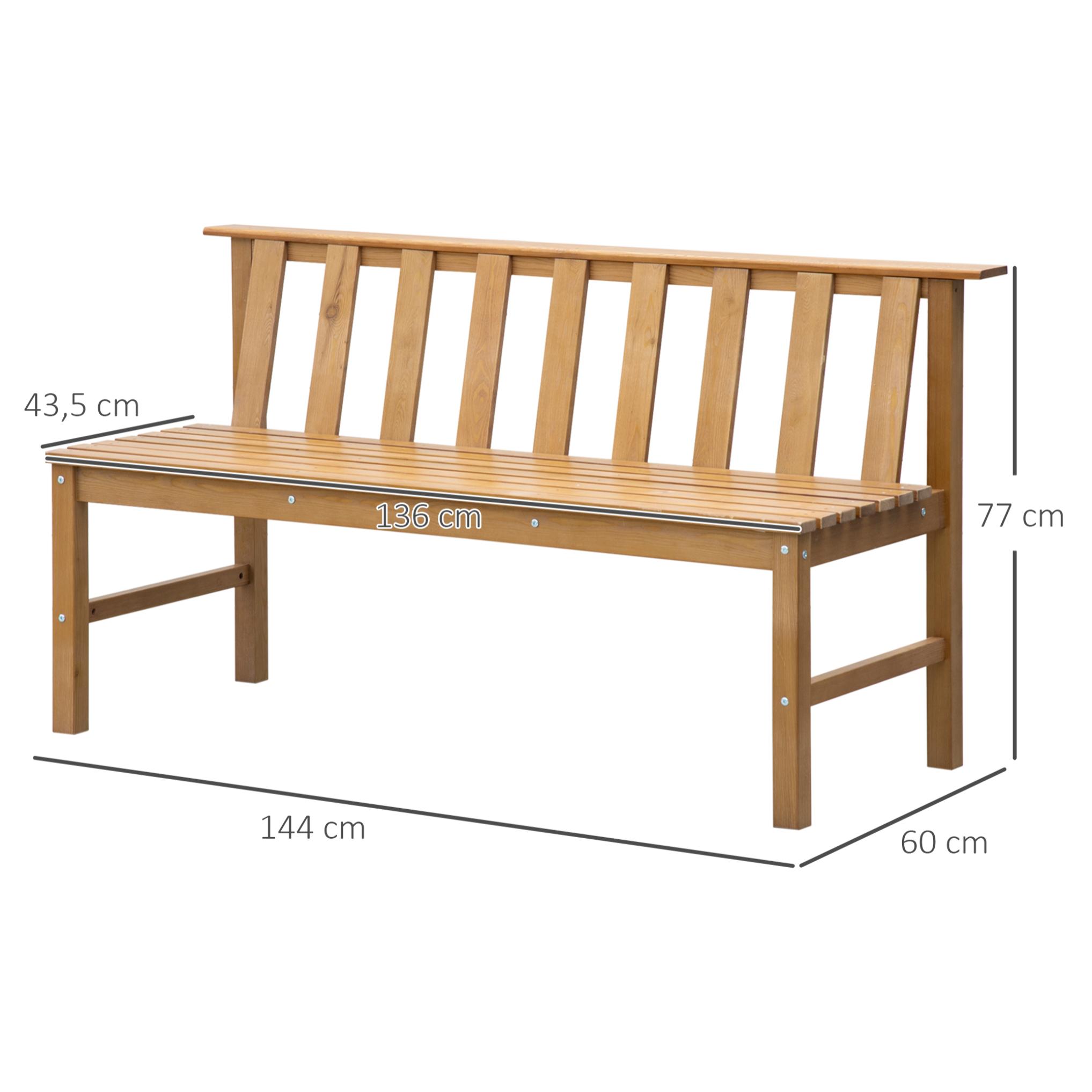 Banco de Jardín de 3 Plazas Banco Exterior de Madera con Respaldo de Listones para Terraza Patio Balcón Carga 360 kg 144x60x77 cm Natural