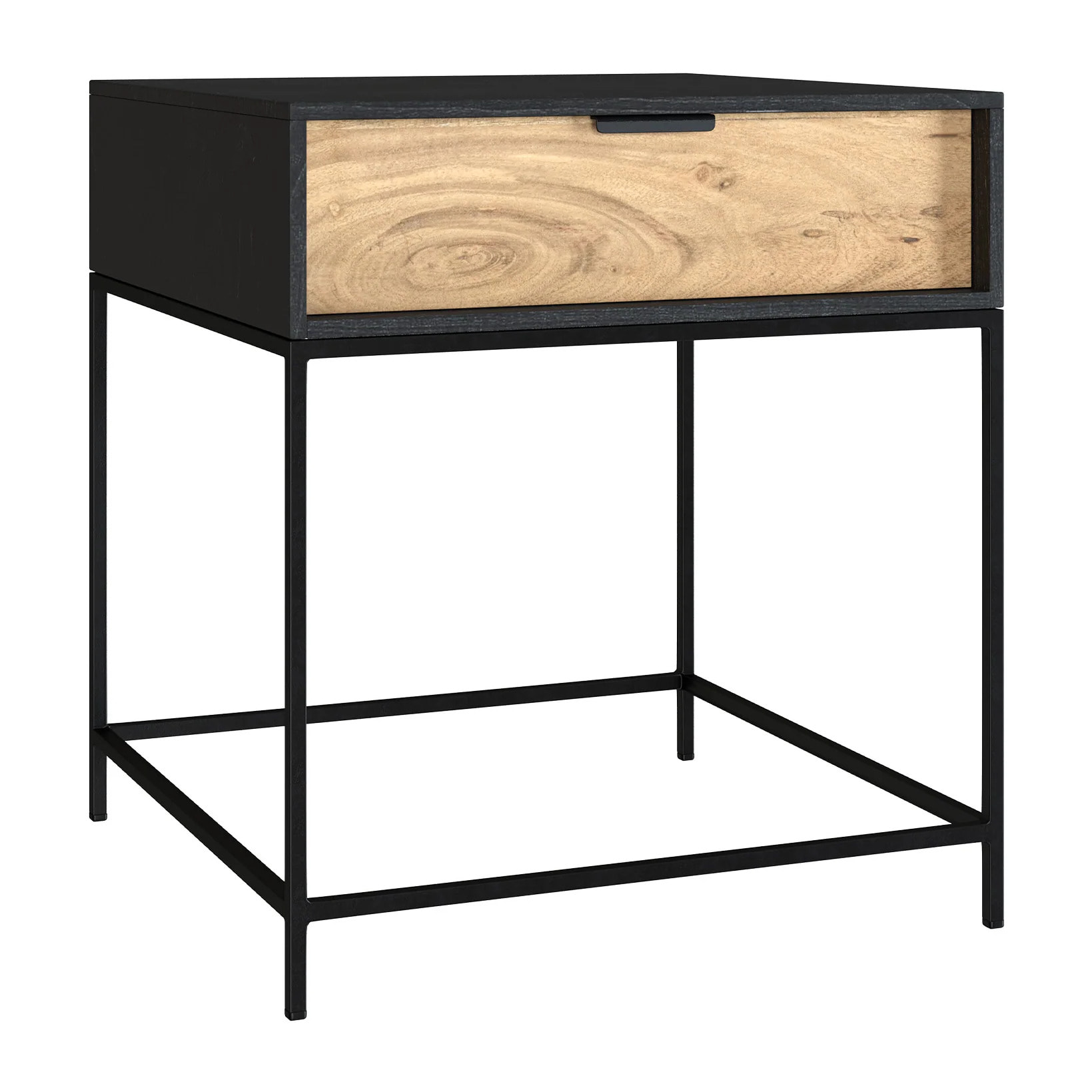 Table de chevet 1 tiroir en bois d'acacia et métal noir - Jakson
