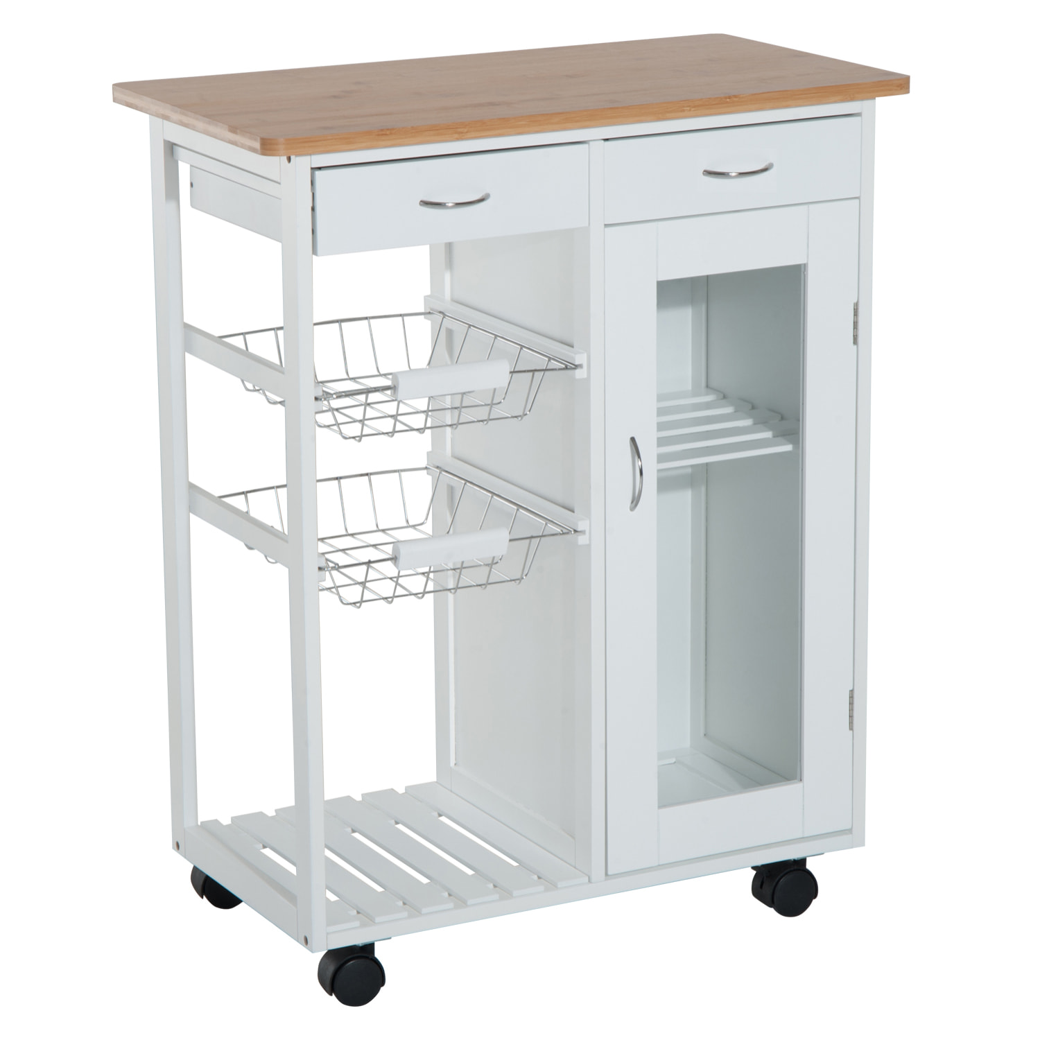 Carro de Cocina con Estantes de Bambú 70x37x85cm Blanco