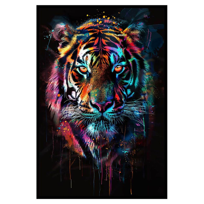 Affiche encadrée tigre multicolore art contemporain Affiche + cadre en métal - Noir
