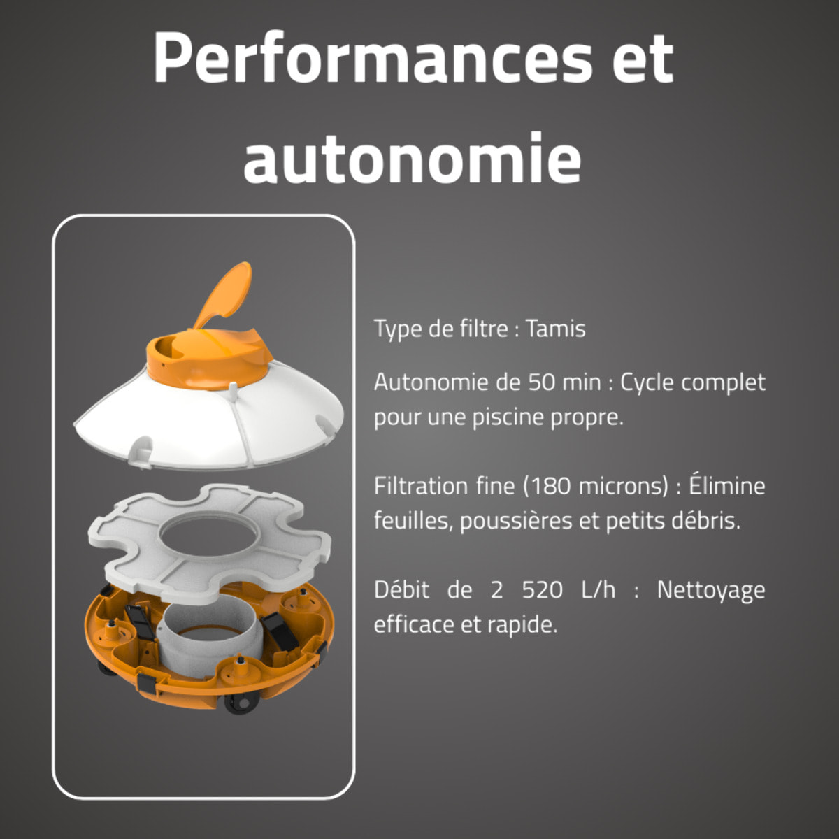 Bestway Robot piscine sans fil Frisbee orange nettoyage fond plat 15 m² max