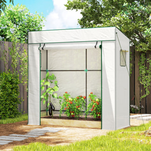 Invernadero Pequeño Invernadero de Exterior con Ventanas de Malla y Puerta con Cremallera Marco de Acero y Cubierta de PE 140g/m² para Cultivar Tomates Plantas Flores 196x77x197 cm Blanco