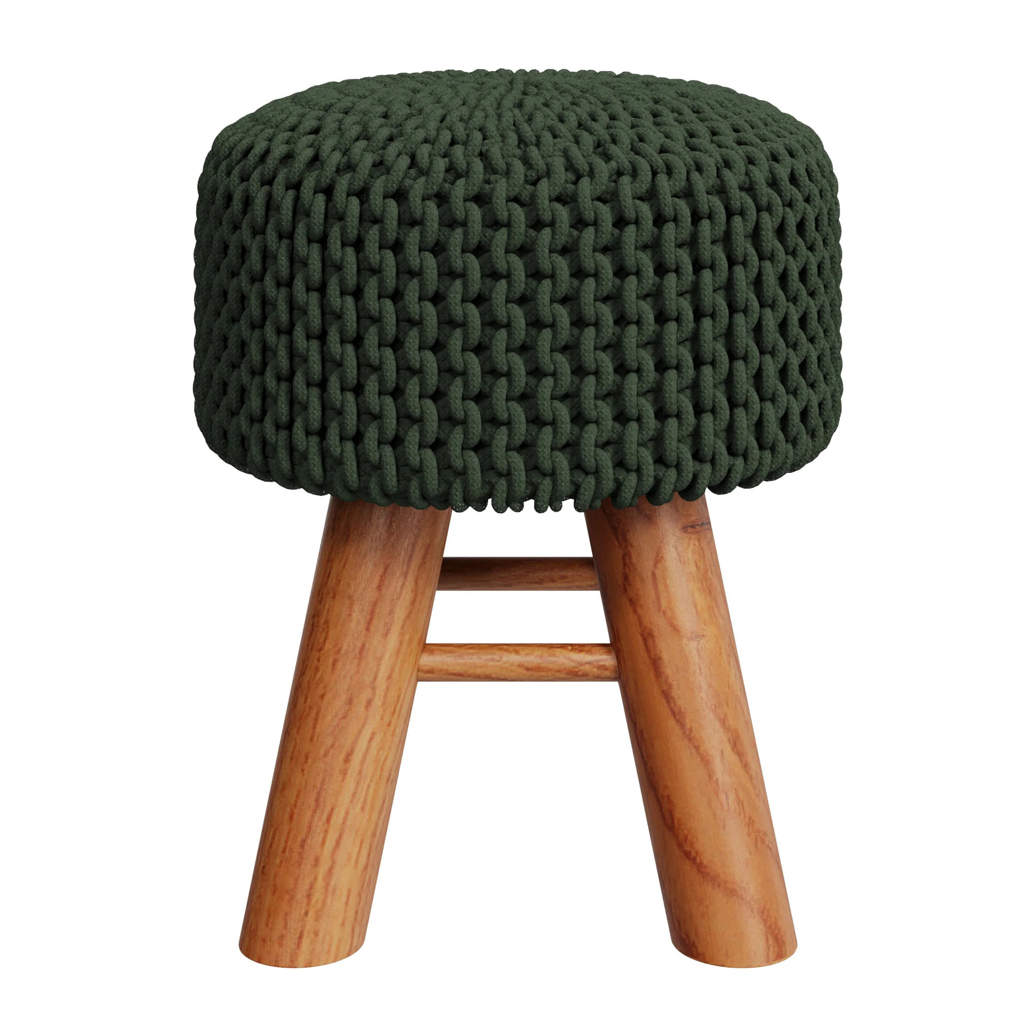 Petit tabouret tricot en coton vert kaki - Lisa