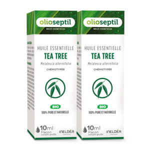 OLIOSEPTIL - Huile essentielle de Tea Tree - 100% Pure et naturelle - BIO - HEBBD (biochimiquement et botaniquement définie) - 100% origine naturelle - Lot de 2 Flacons 10ml