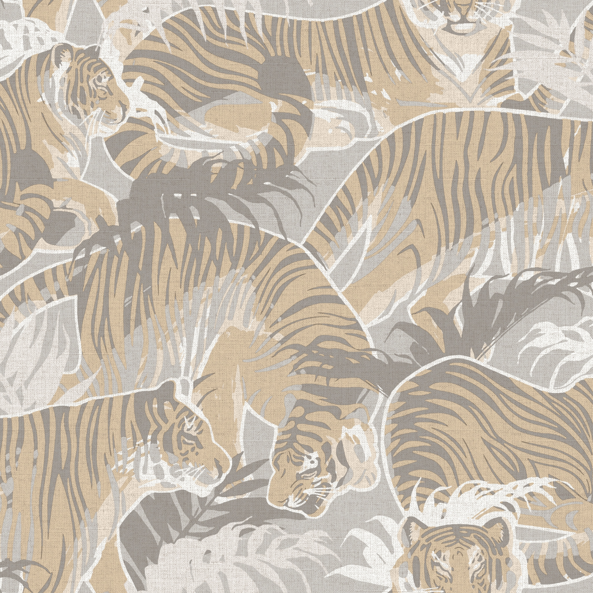 Papier peint tigres jungle beige et gris doux