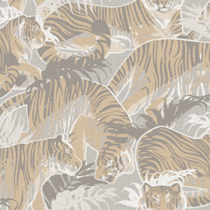 Papier peint tigres jungle beige et gris doux